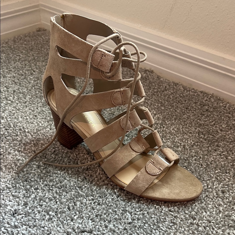 Marc Fisher Taupe Lace-Up Heeled Sandals